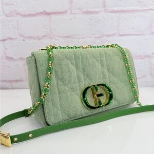 Dior Medium Caro Green Quilted Shoulder Bag with Gold Chain